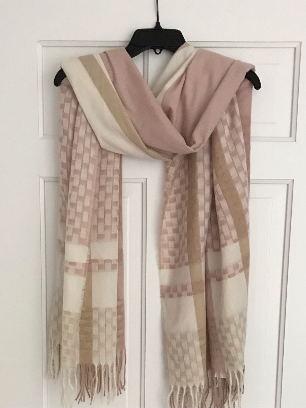 Vince Camuto Ivory and Blush Woven Fringe Wrap